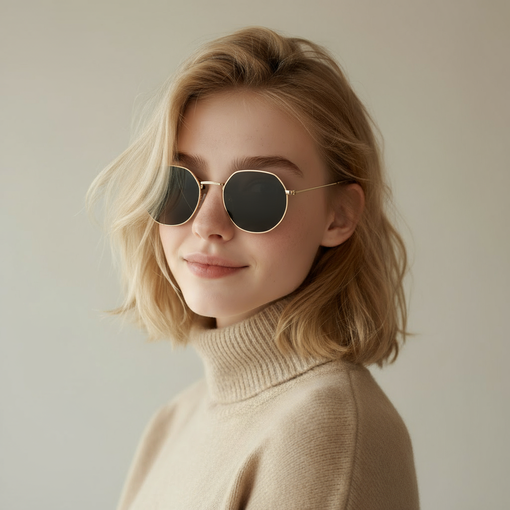 Geometric minimalistic gold and green sunglasses