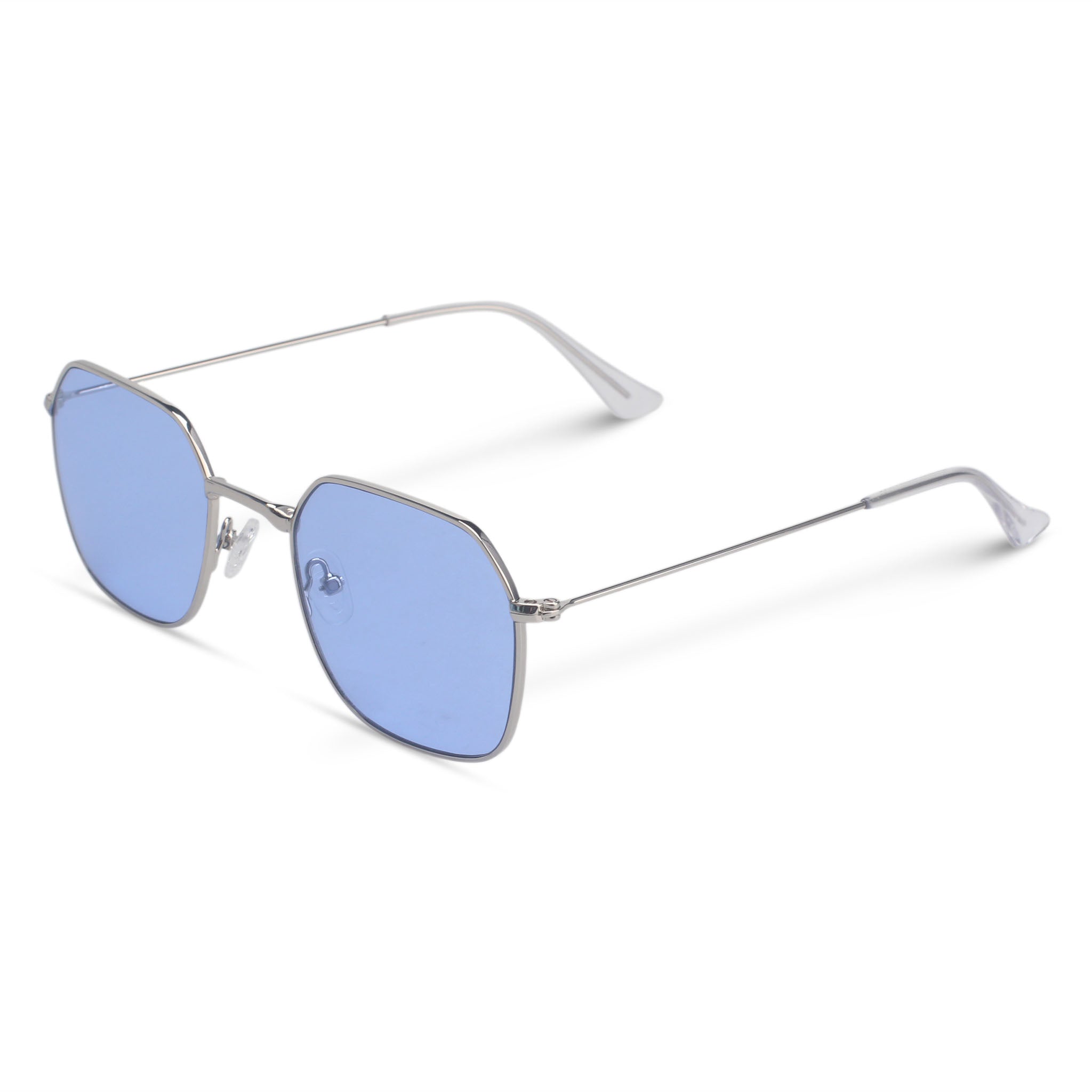 Geometric minimal silver and blue sunglasses