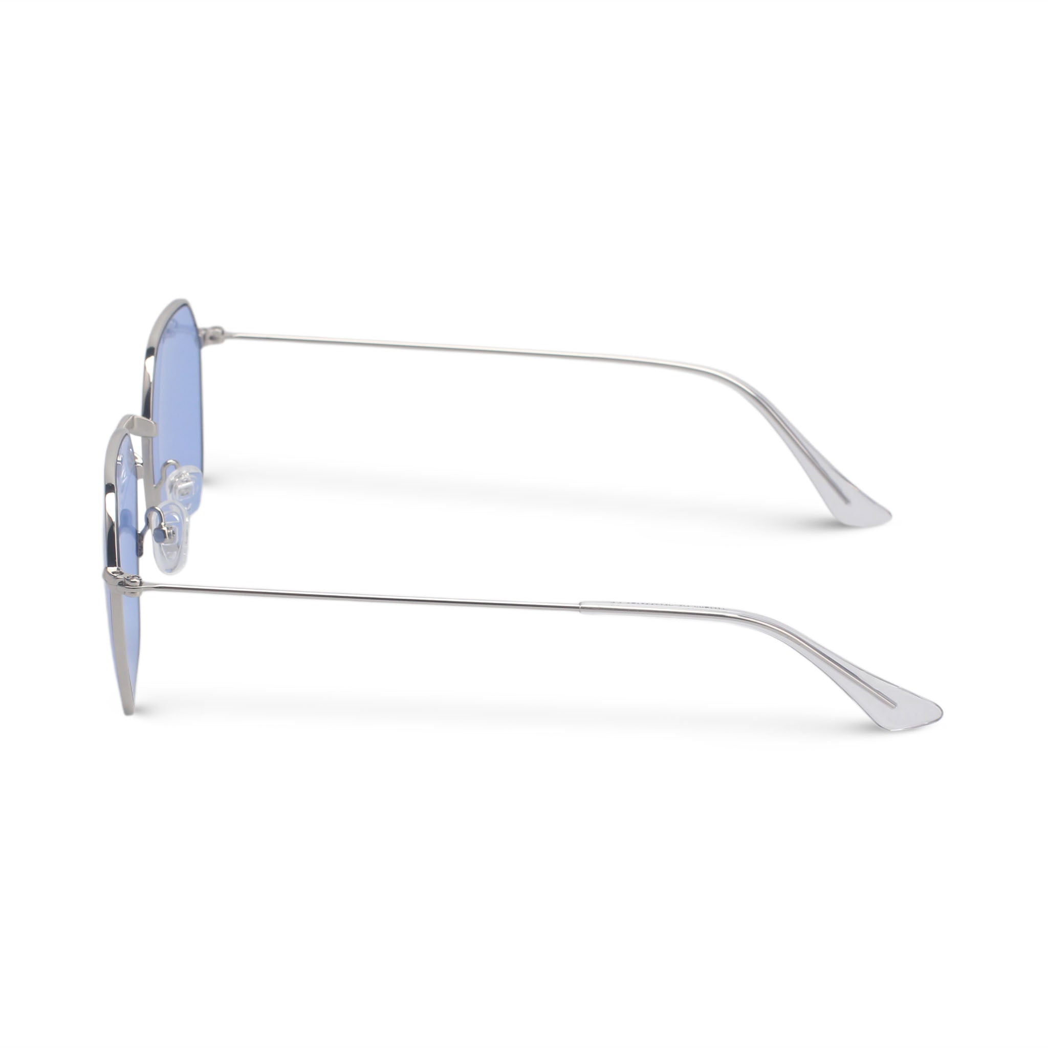 Geometric minimal silver and blue sunglasses