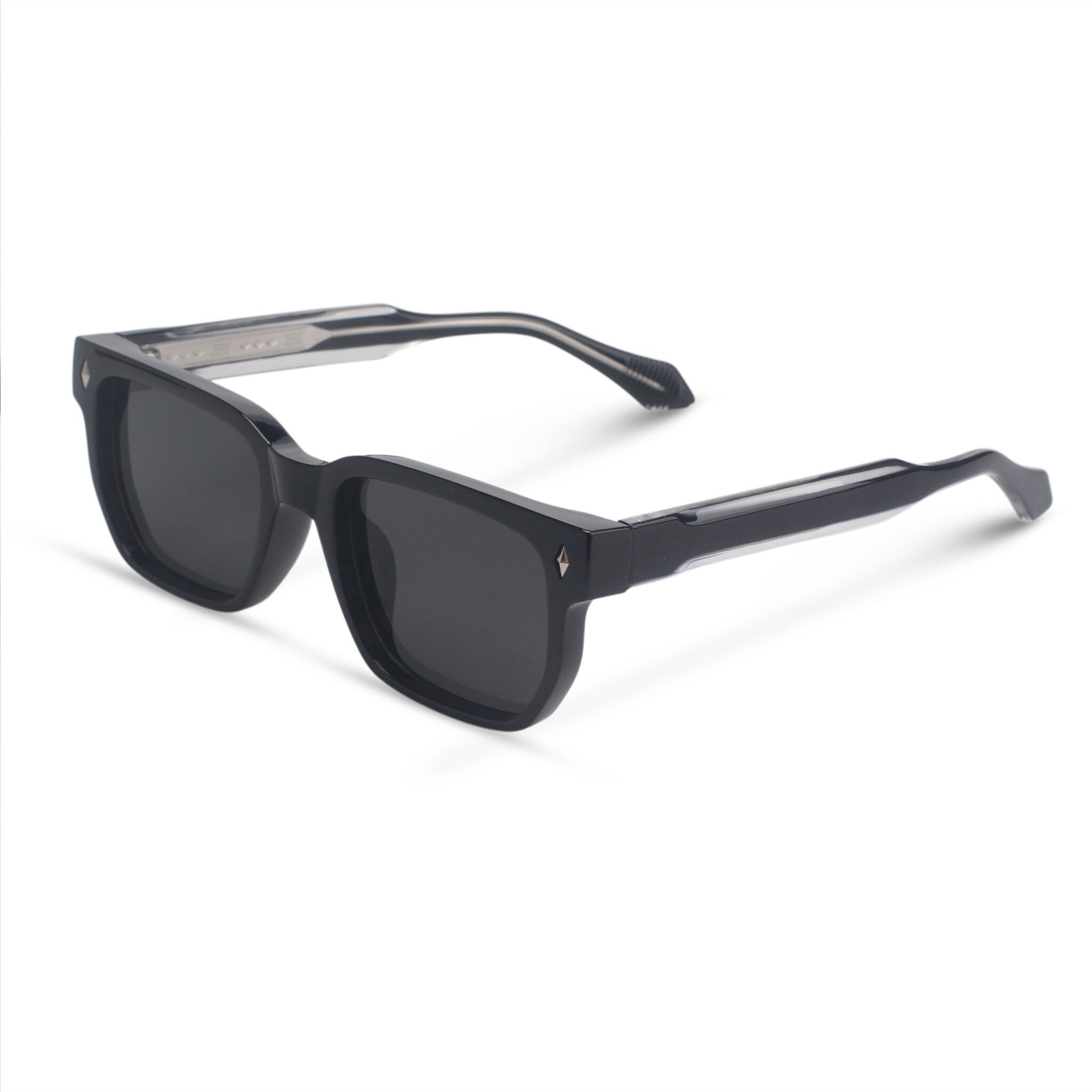 Bold rectangular black sunglasses