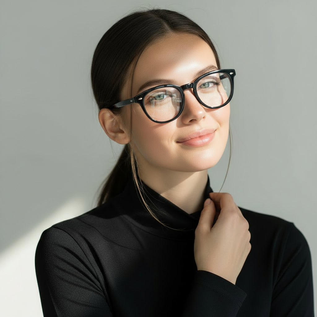 Black round plastic eyeglasses