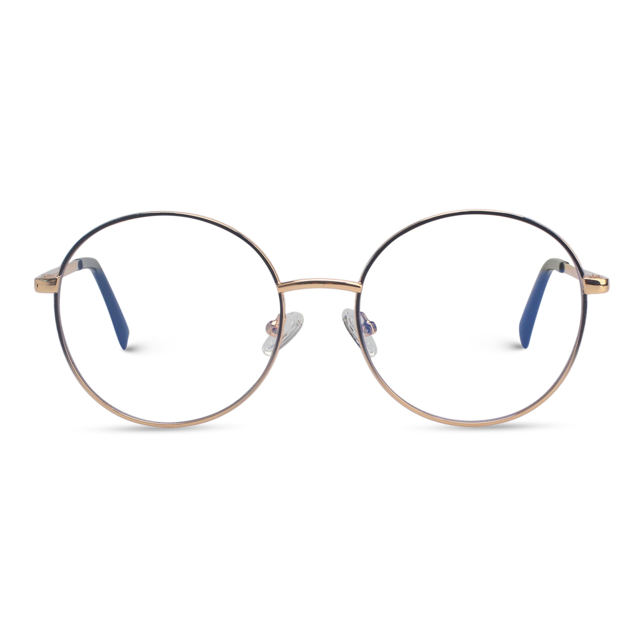 Round eyeglasses with gold frame