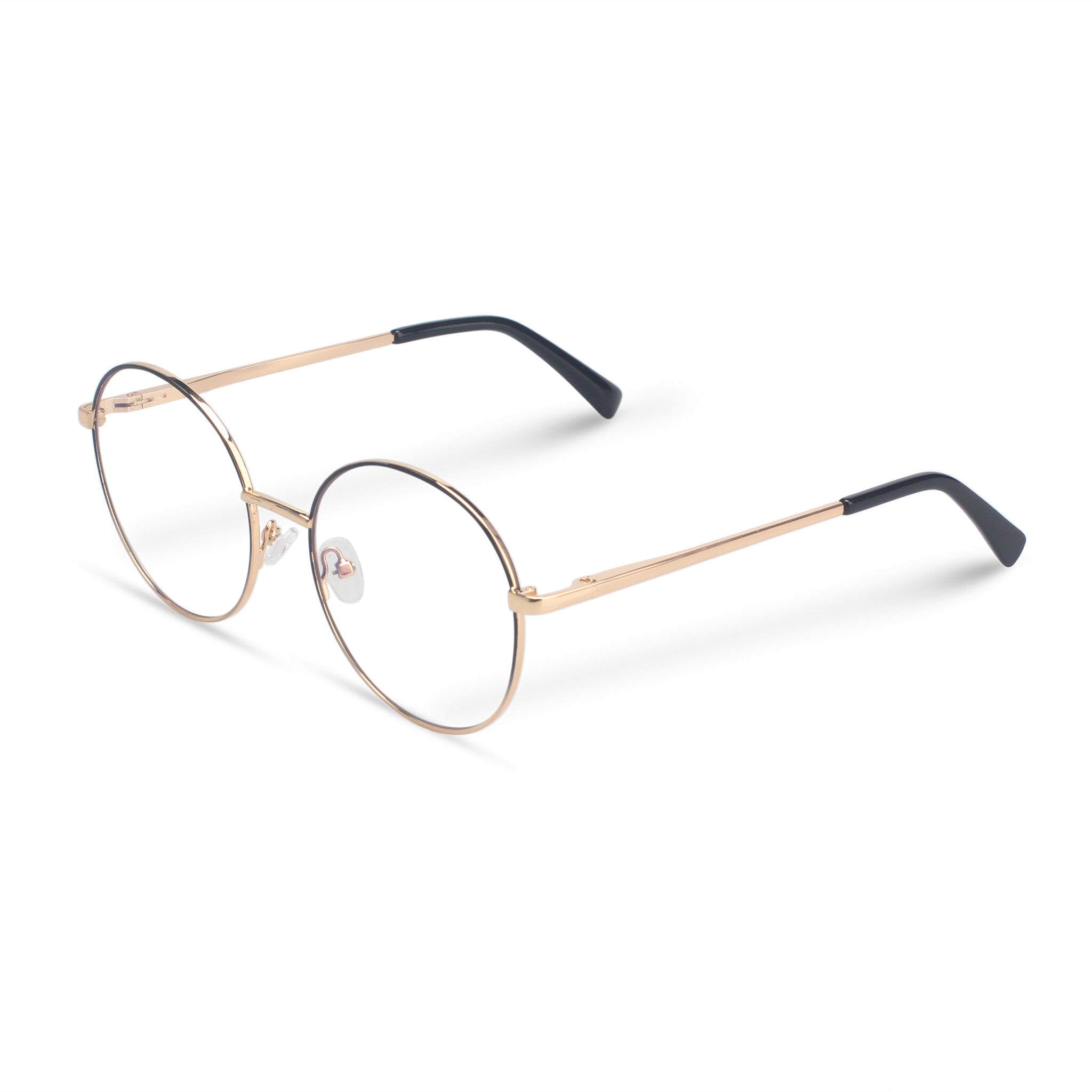 Round eyeglasses with gold frame