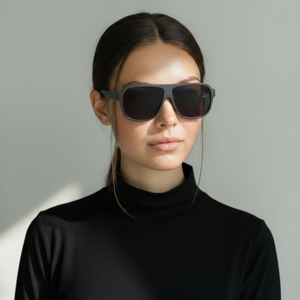 Oversized black sport sunglasses