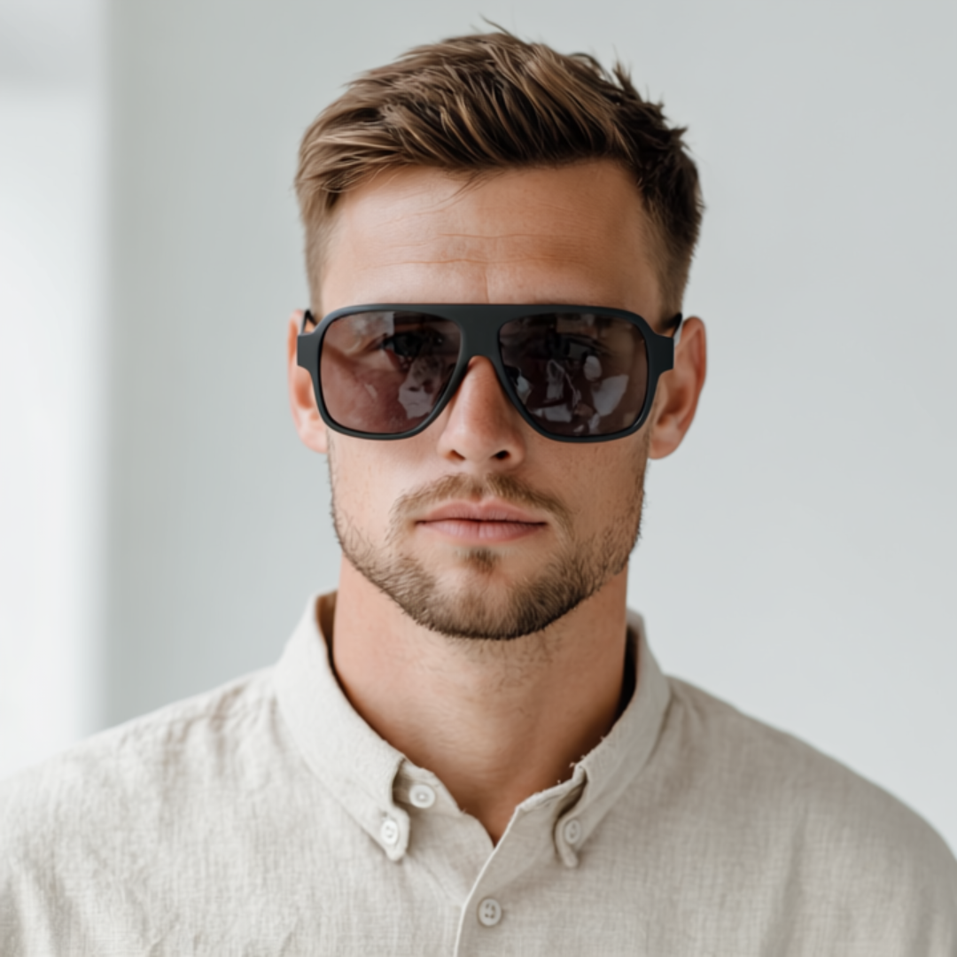 Oversized black sport sunglasses