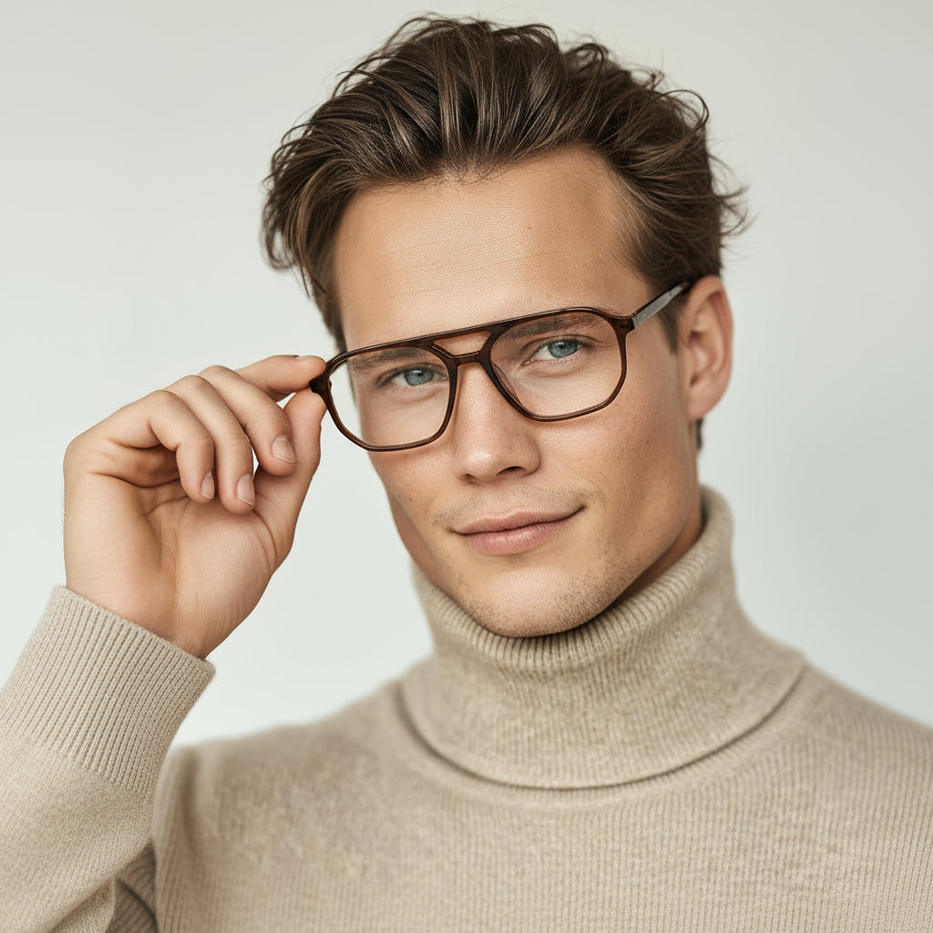 Brown aviator plastic eyeglasses