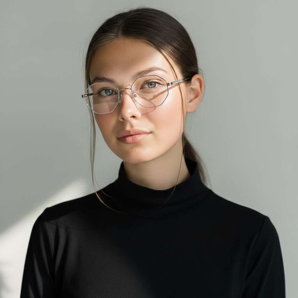 Metal geometric silver eyeglasses
