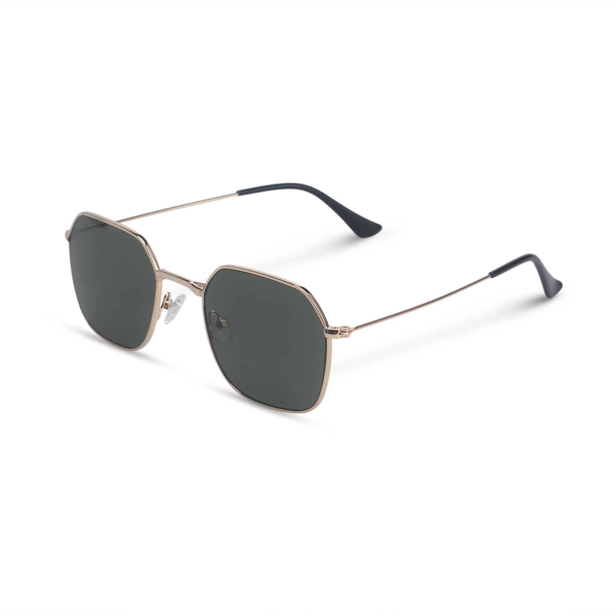 Geometric minimal gold and green sunglasses