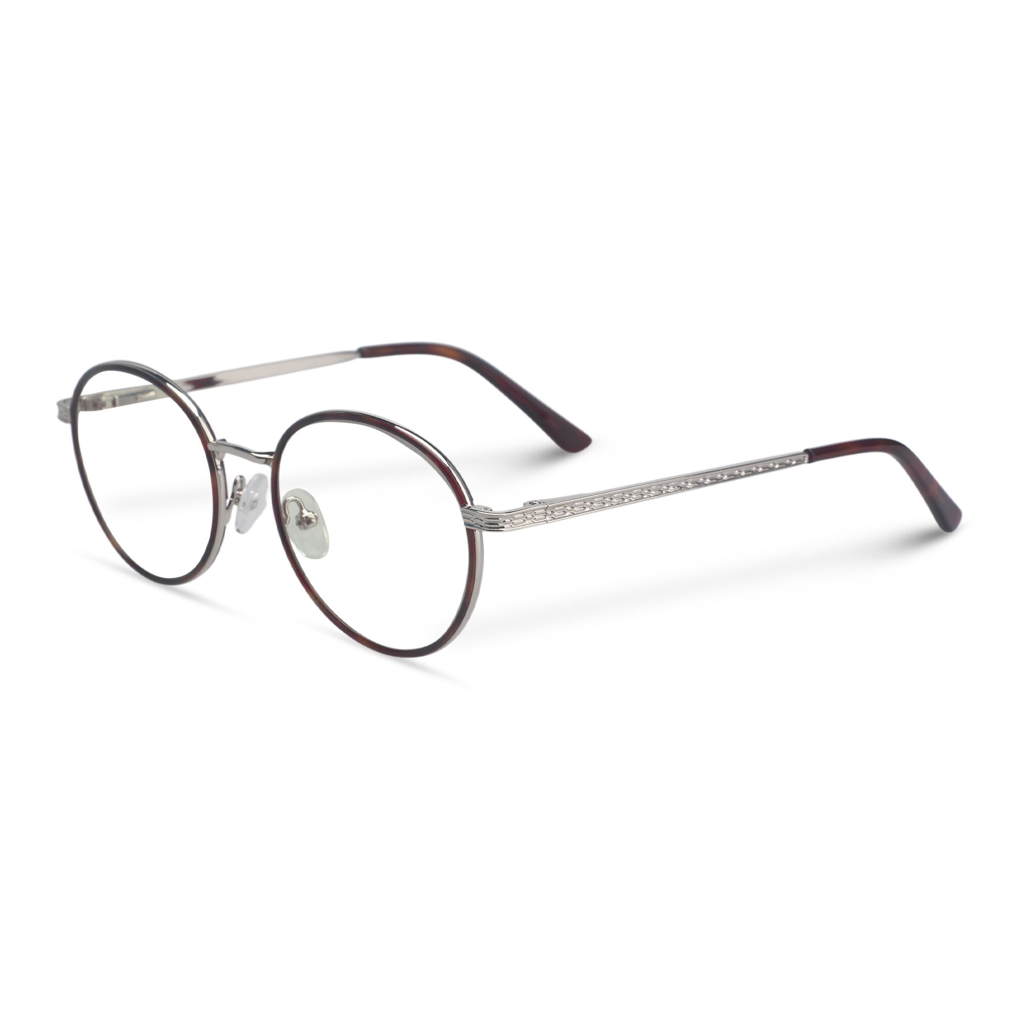 Round brown and silver eyeglasses