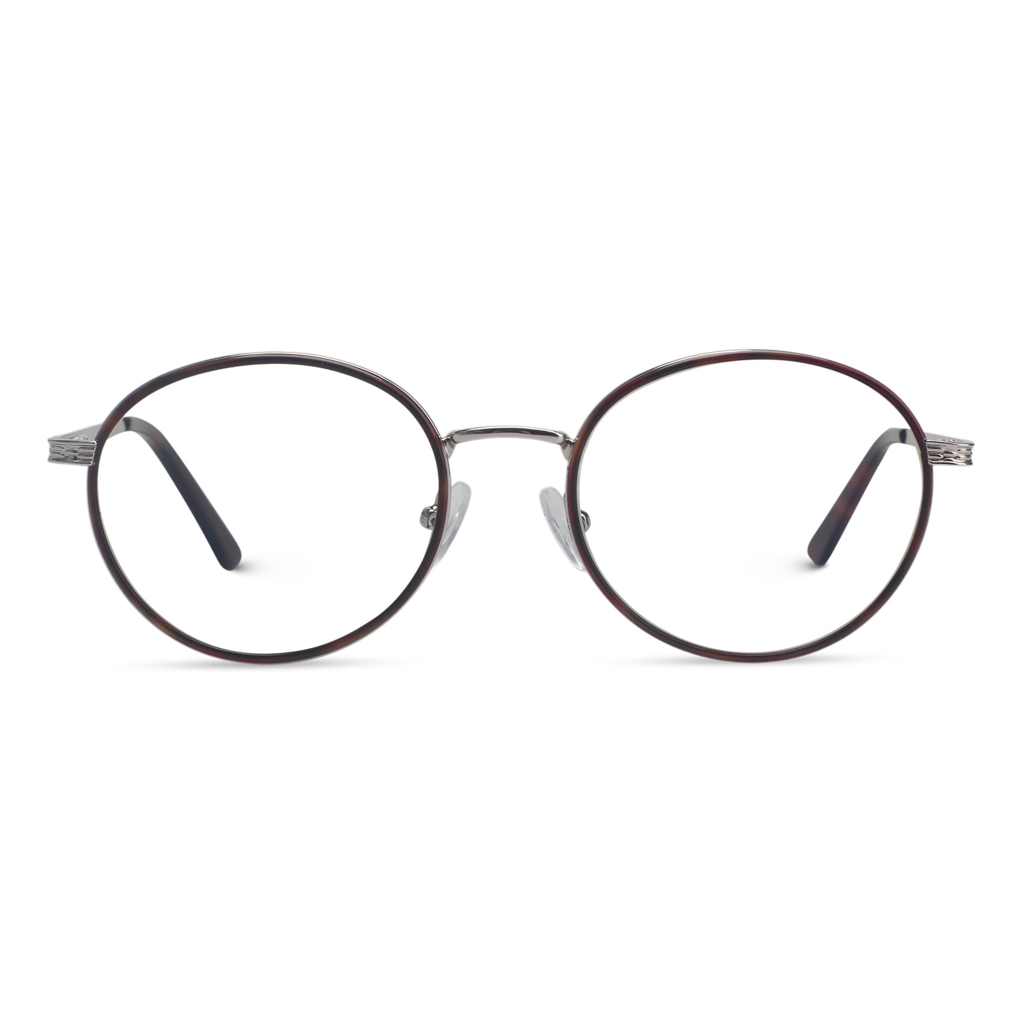 Round brown and silver eyeglasses