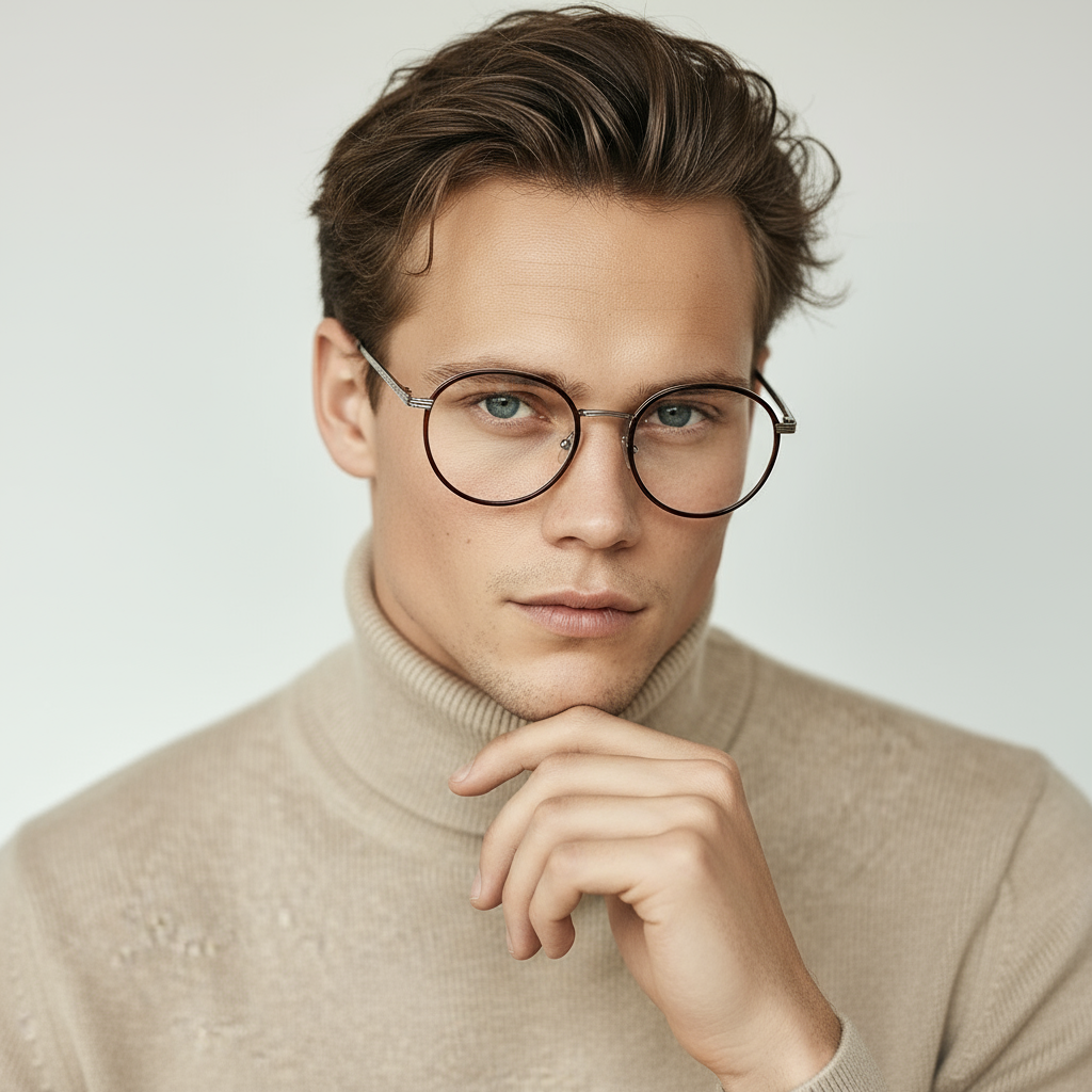 Round brown and silver eyeglasses