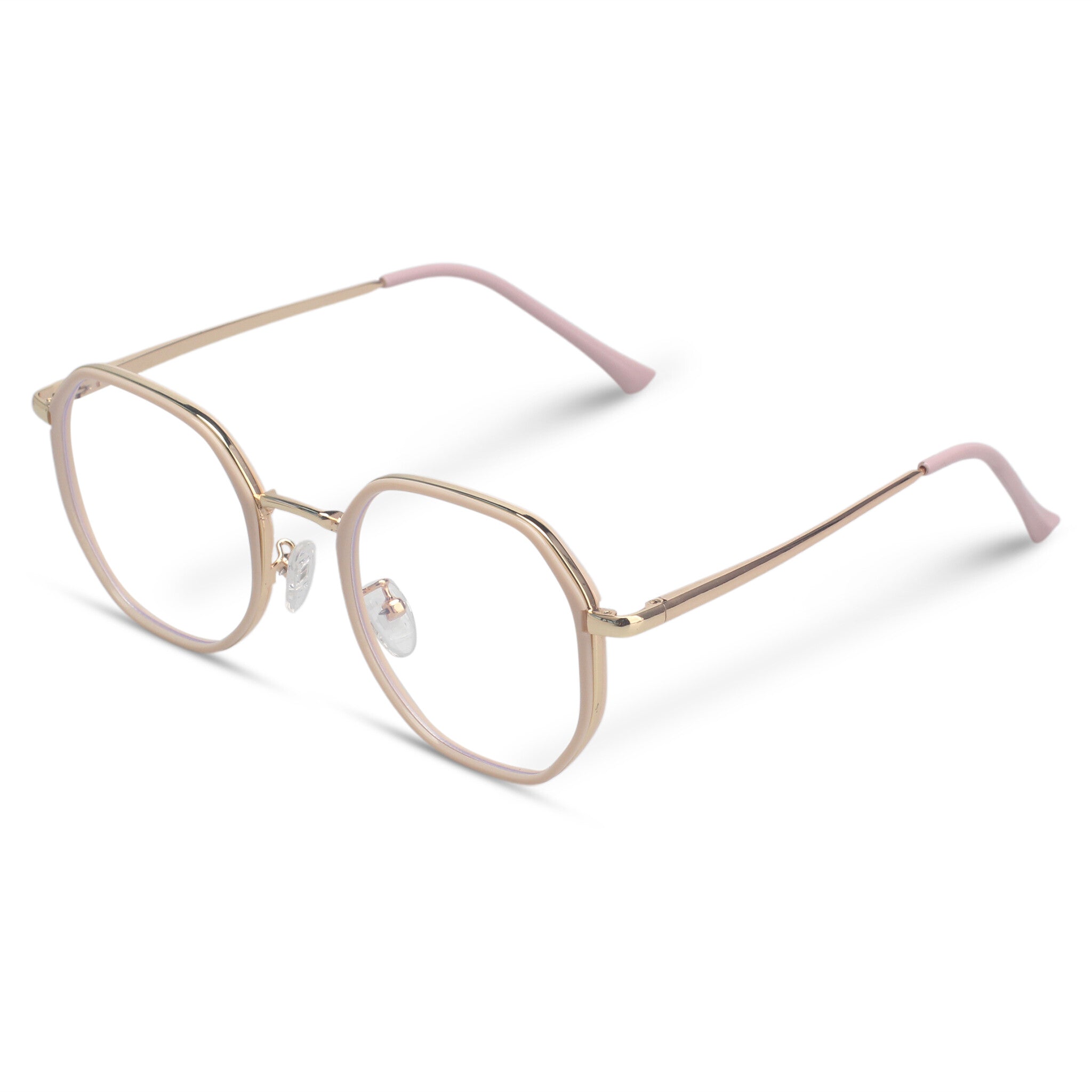 Geometric metal pink and gold eyeglasses