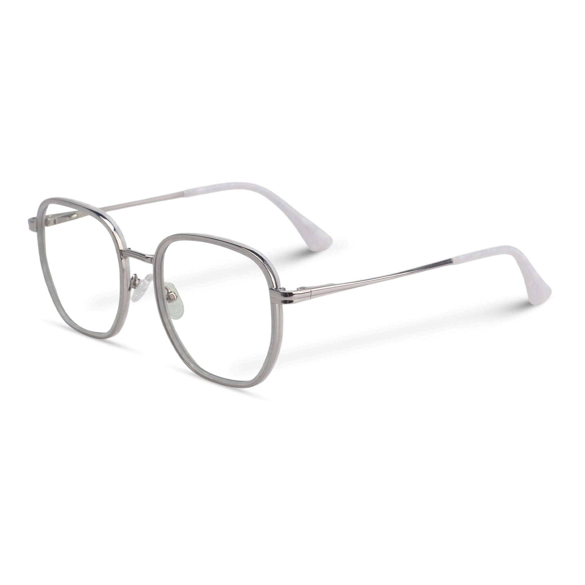 Minimal metal silver geometric eyeglasses
