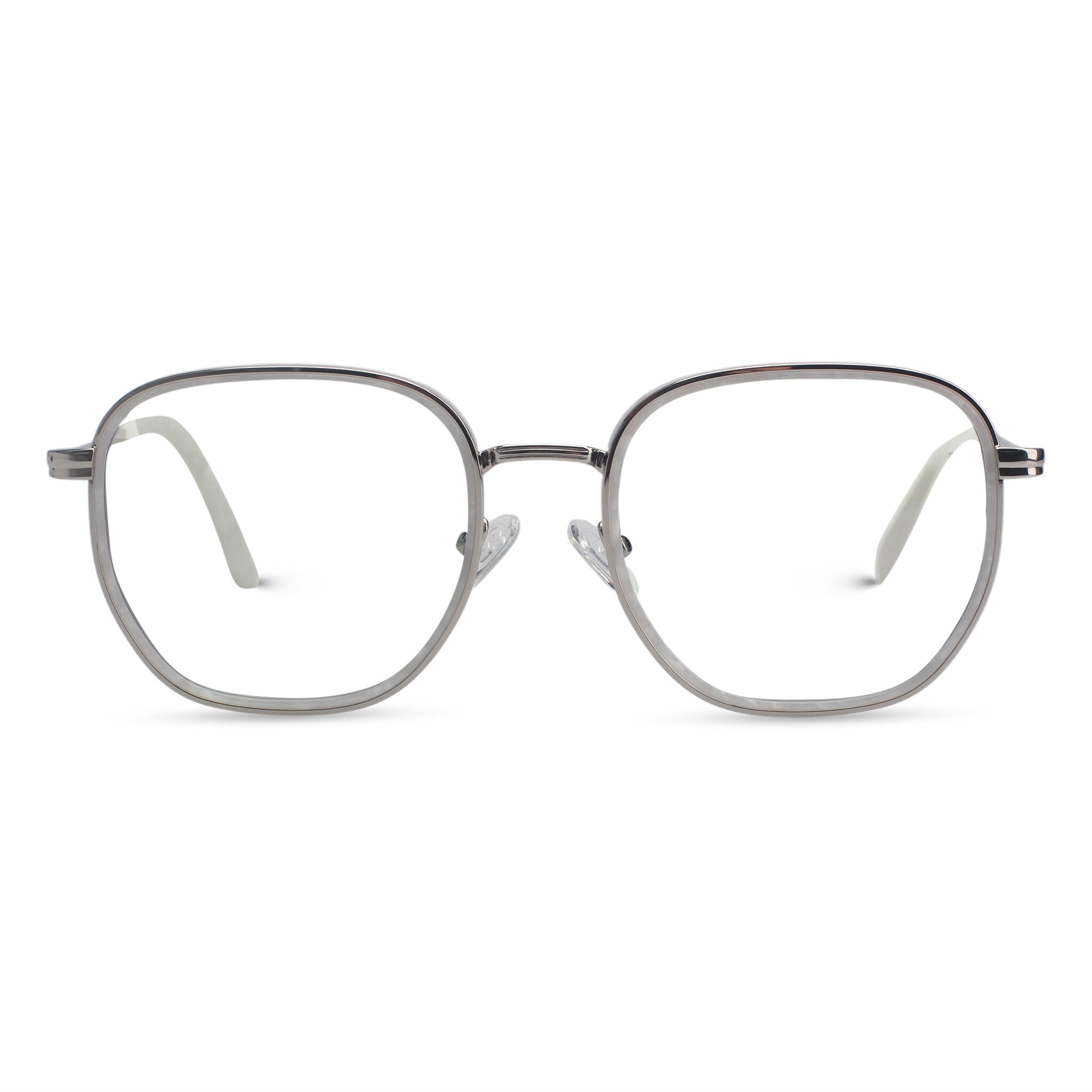 Minimal metal silver geometric eyeglasses