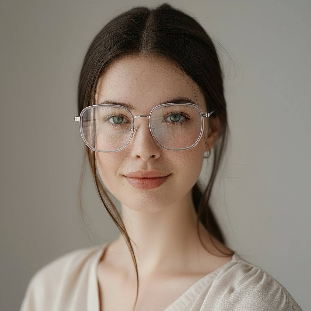 Minimal metal silver geometric eyeglasses