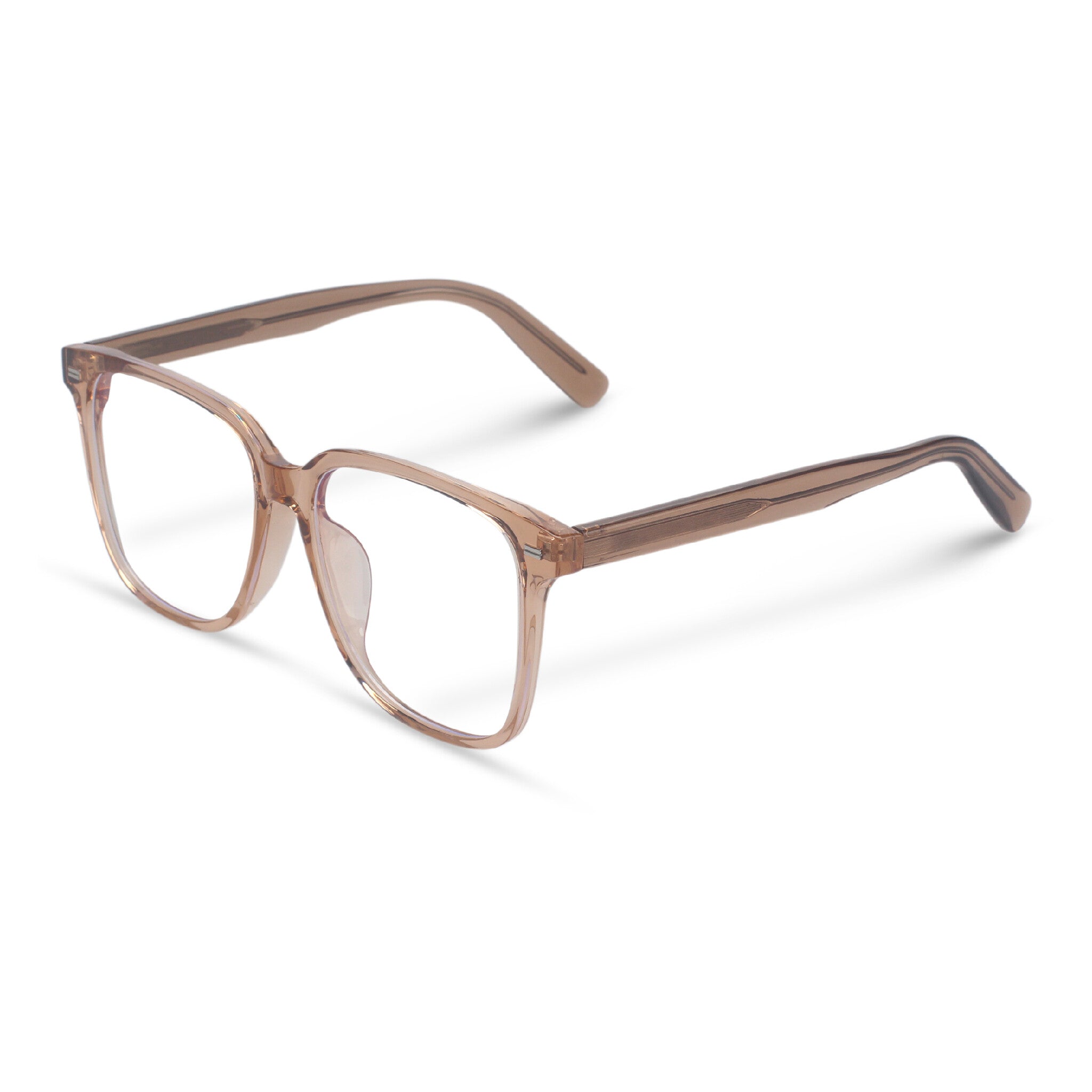 beige pink square plastic eyeglasses