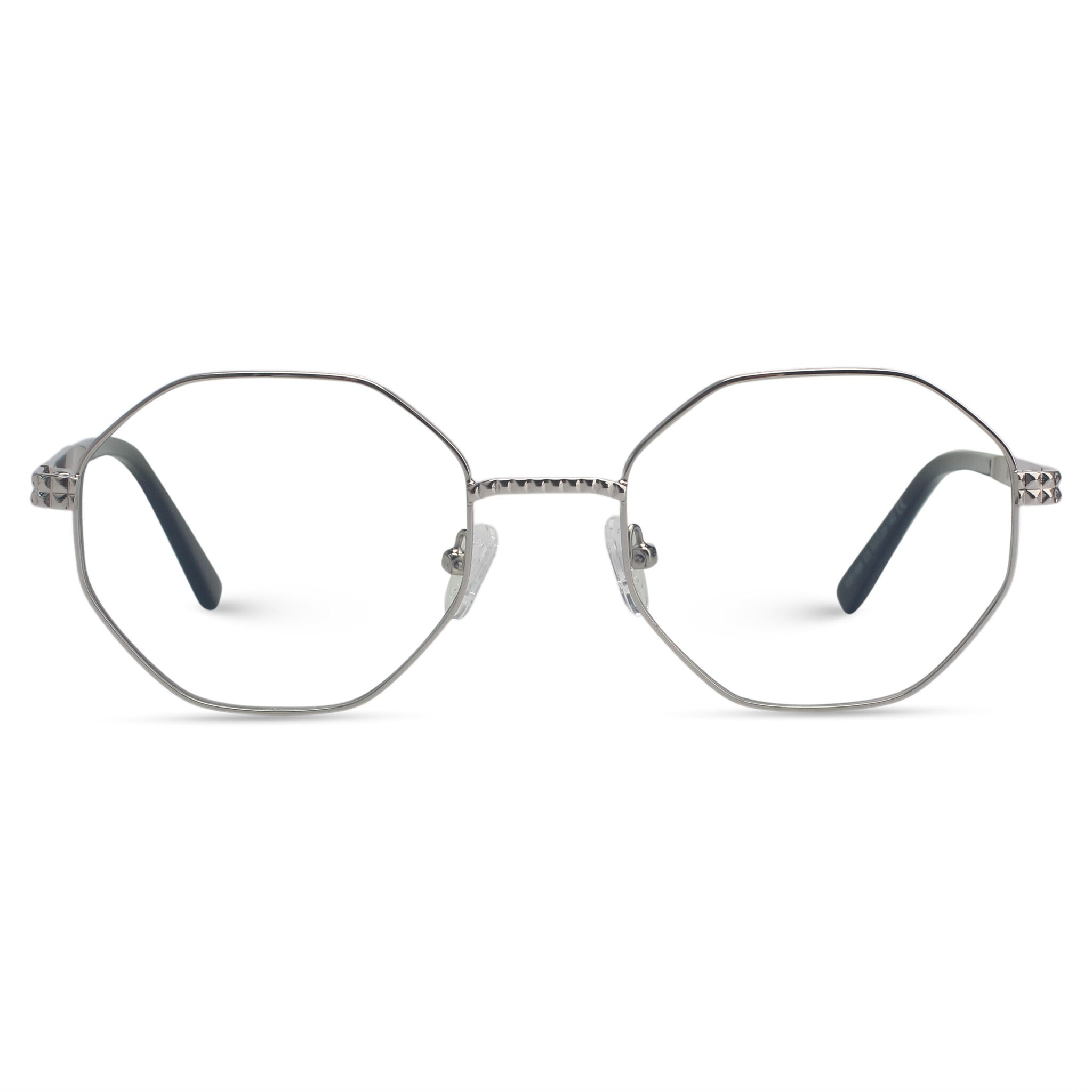 Metal geometric silver eyeglasses