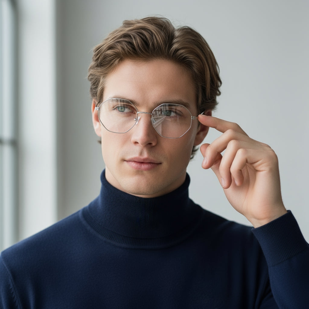 Metal geometric silver eyeglasses
