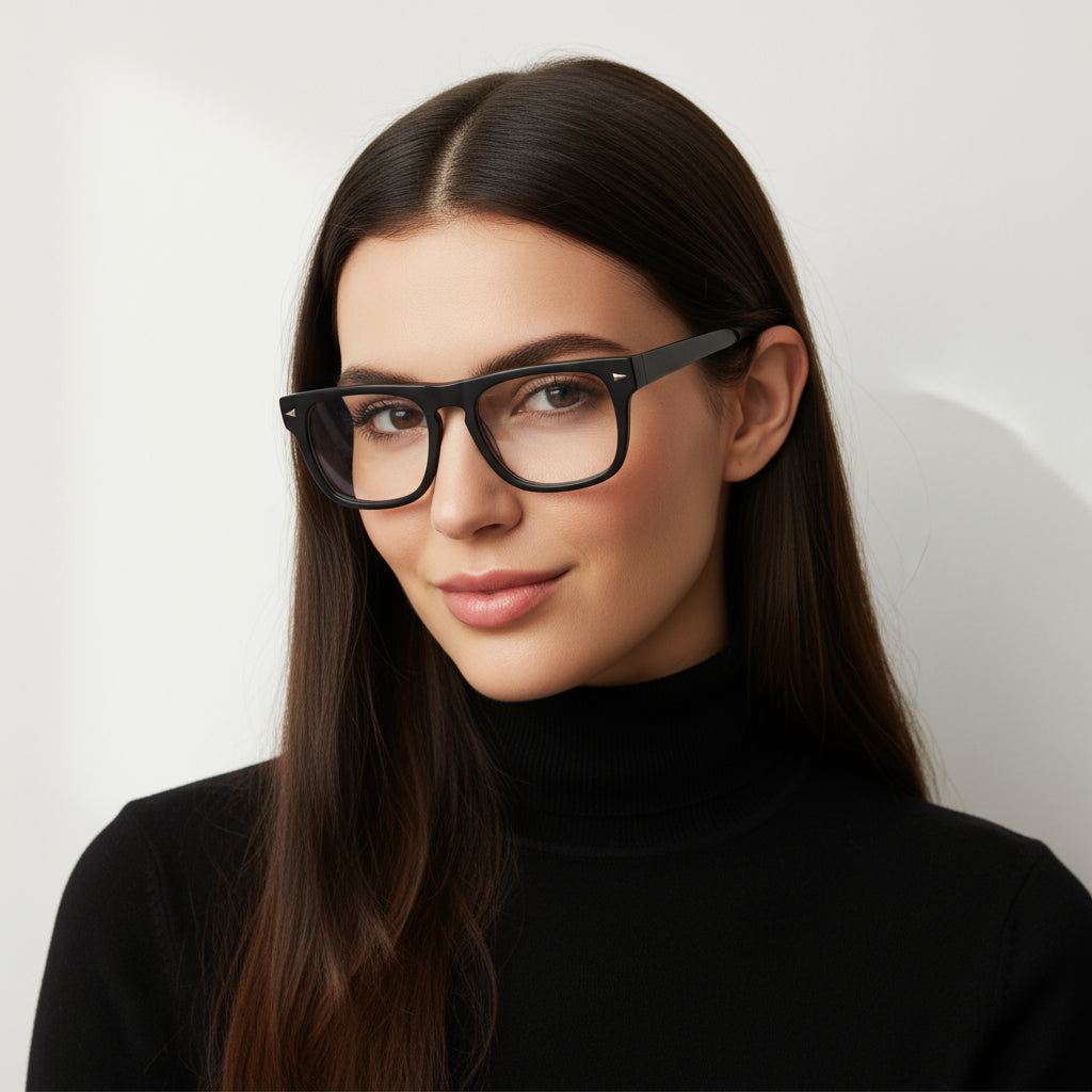 Bold square black eyeglasses