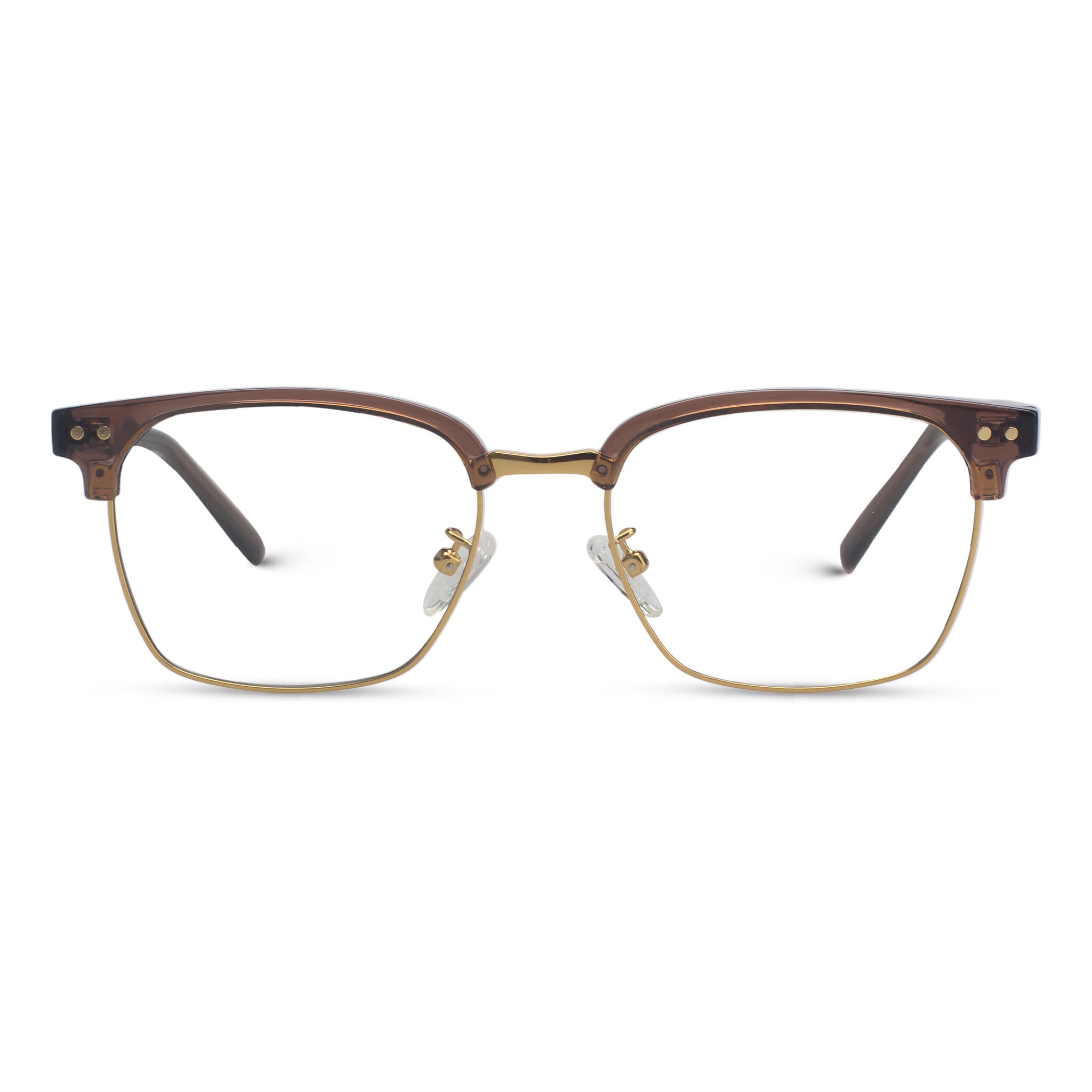 Square classical brown and gold eyeglasses