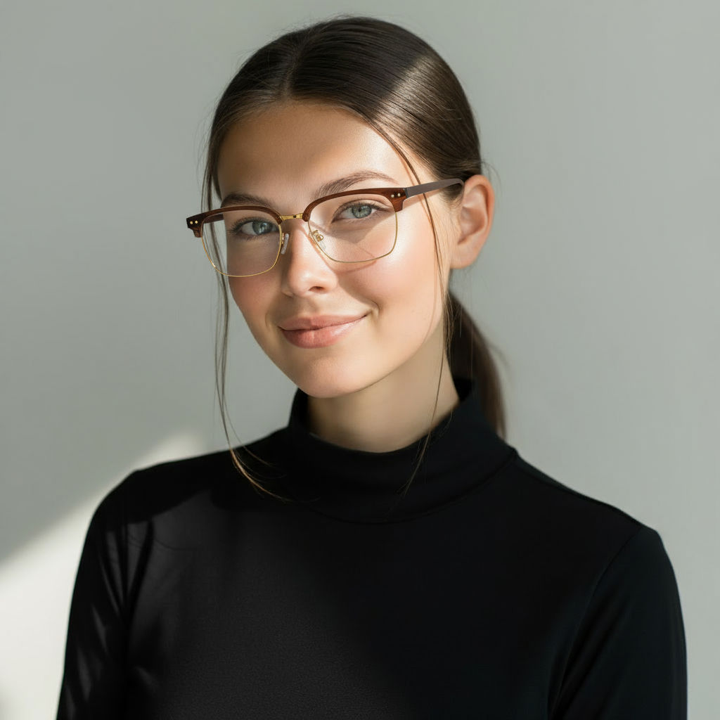 Square classical brown and gold eyeglasses
