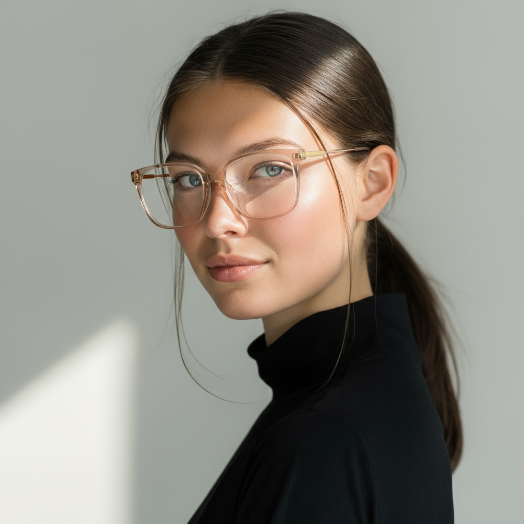 Square transparent pink eyeglasses