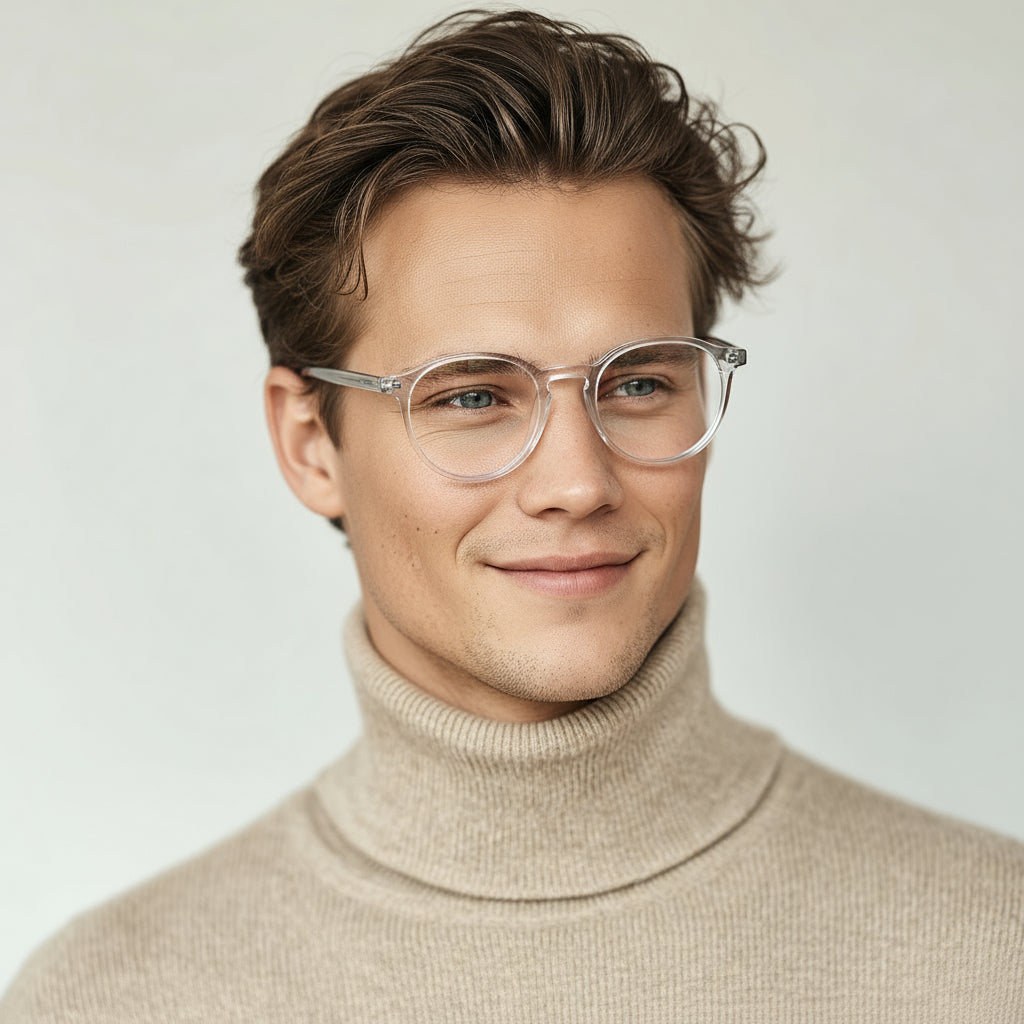 Round acetate transparent eyeglasses