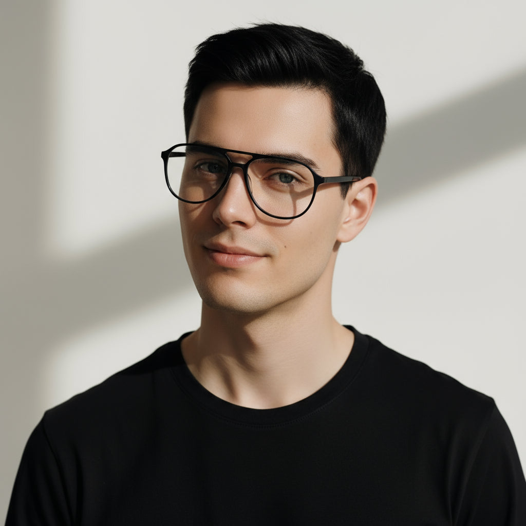 Black aviator acetate eyeglasses