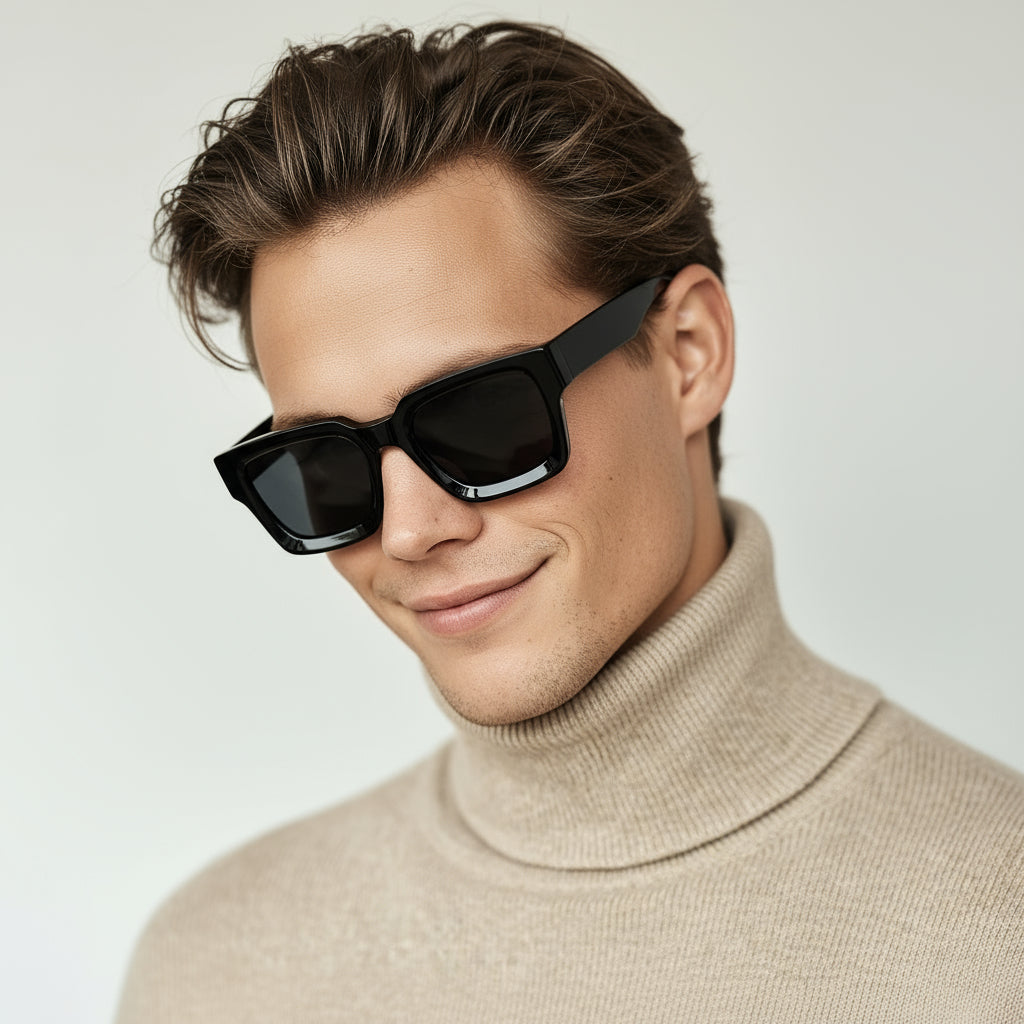 Rectangular bold black sunglasses
