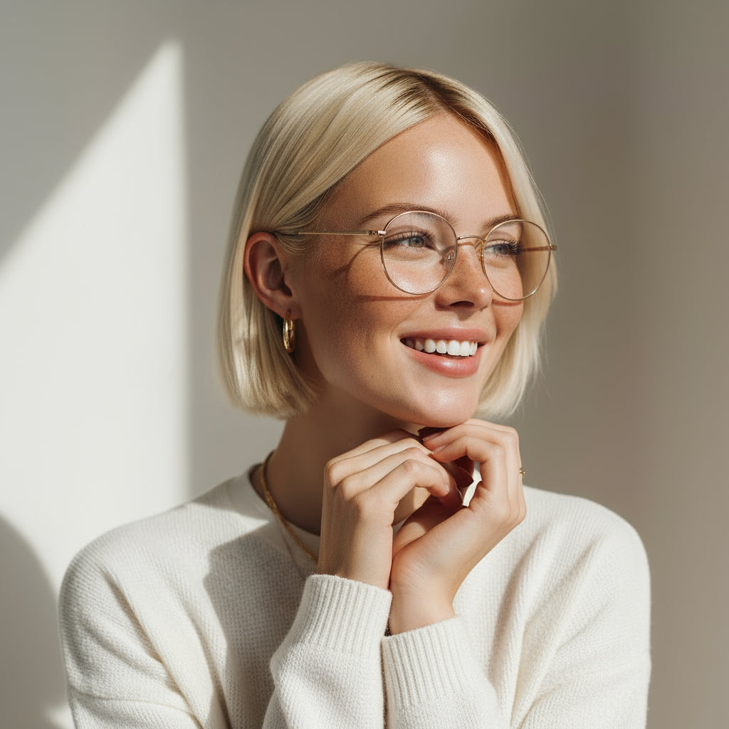 Round eyeglasses with gold frame