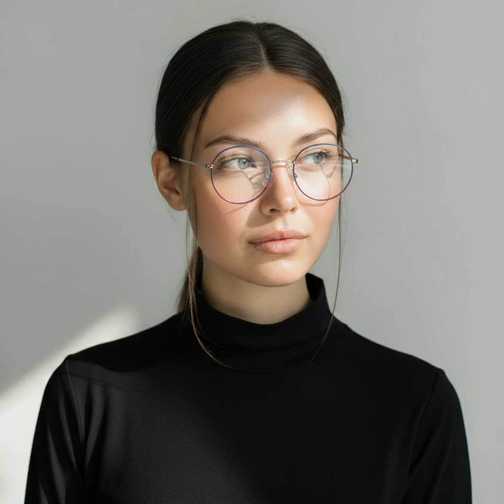 Round silver eyeglasses with thin frame 
