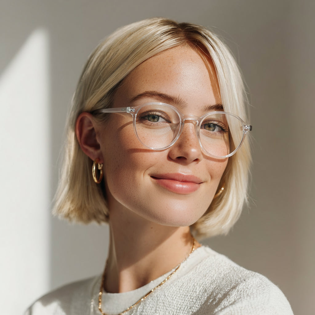 Round acetate transparent eyeglasses