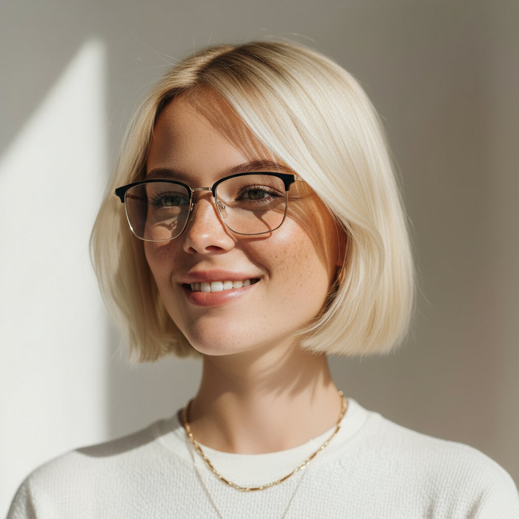 Square black and gold eyeglasses