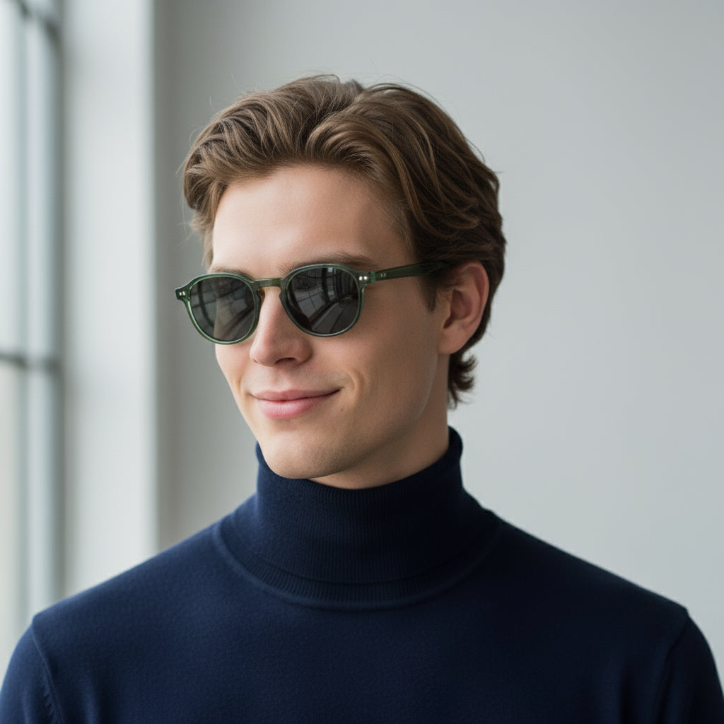 Green sunglasses with minimal square frame