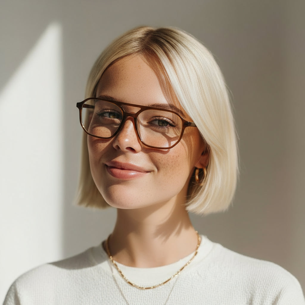 Brown aviator plastic eyeglasses